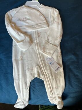 Carter's Cream Footed One-Piece with Pastel Animal Print and Matching Hat